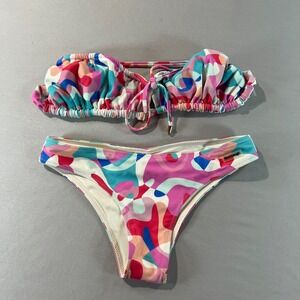 Blackbough Bikini Set Women's Size Small Multicolor Strapless Bandeau & Bottom S